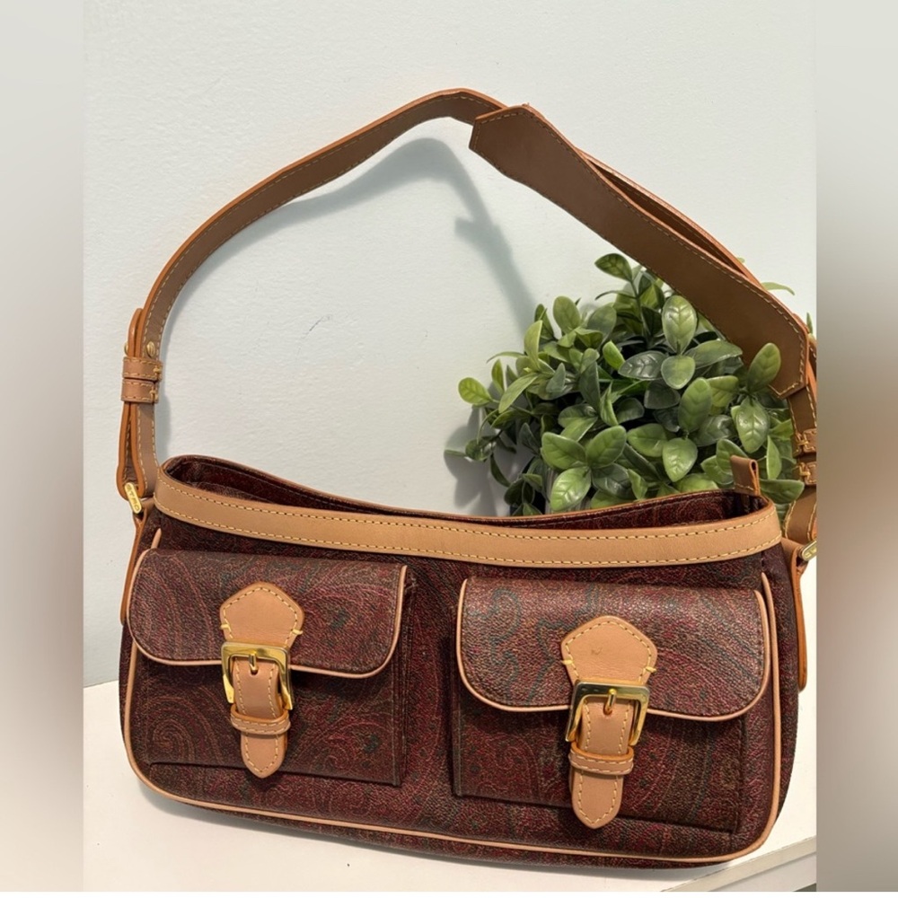 Etro Brown Paisley PVC & Vachetta Leather  Shoulder Bag.